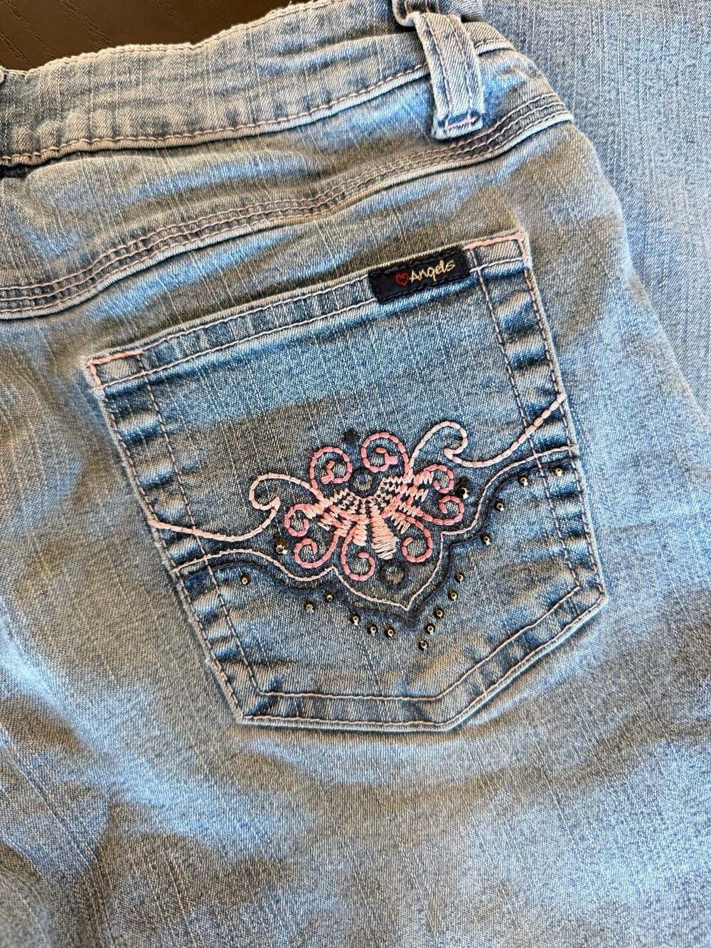 Angels Vintage Y2K Low Rise Flared Jeans with Embroidered Pockets Size 1